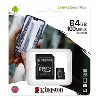 Kingston Canvas Select Plus 64GB Micro SD UHS-I (U1) Flash Card with Adapter
