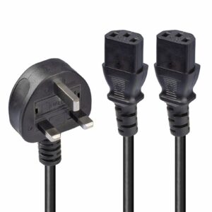 LINDY 30371 2.5m UK 3 Pin Plug to 2 x IEC C13 Splitter Extension Cable