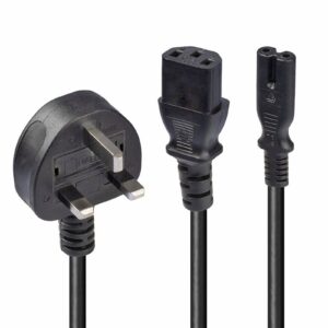 LINDY 30426 2.5m UK 3 Pin Plug to IEC C13 & IEC C7 Splitter Extension Cable