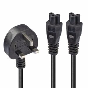 LINDY 30428 2.5m UK 3 Pin Plug To IEC 2 x C5 Splitter Extension Cable