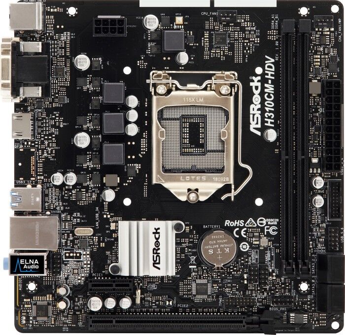 ASRock, H310CM-HDV, Intel Socket, 1151, Micro ATX DDR4, VGA/DVI-D/HDMI, USB 3.1, Motherboard