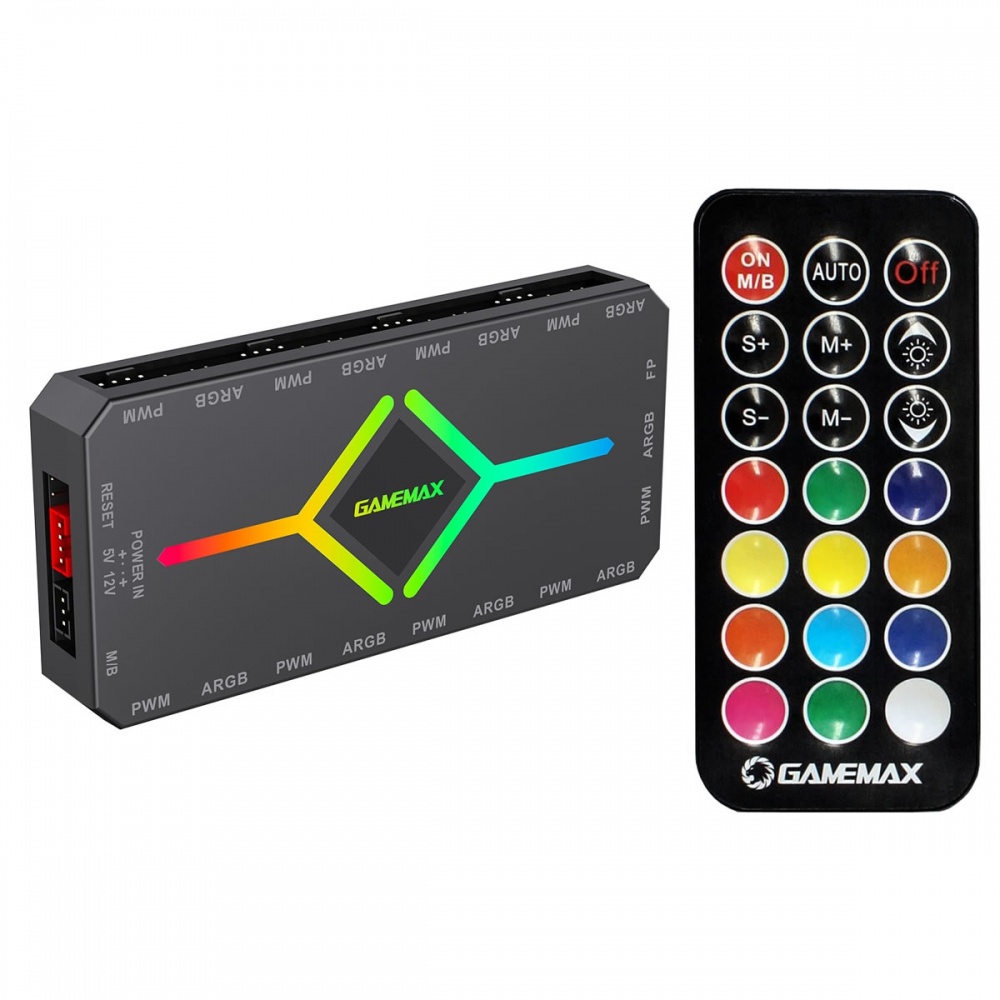 GameMax V4 ARGB PWM 9-Port Black Fan Hub