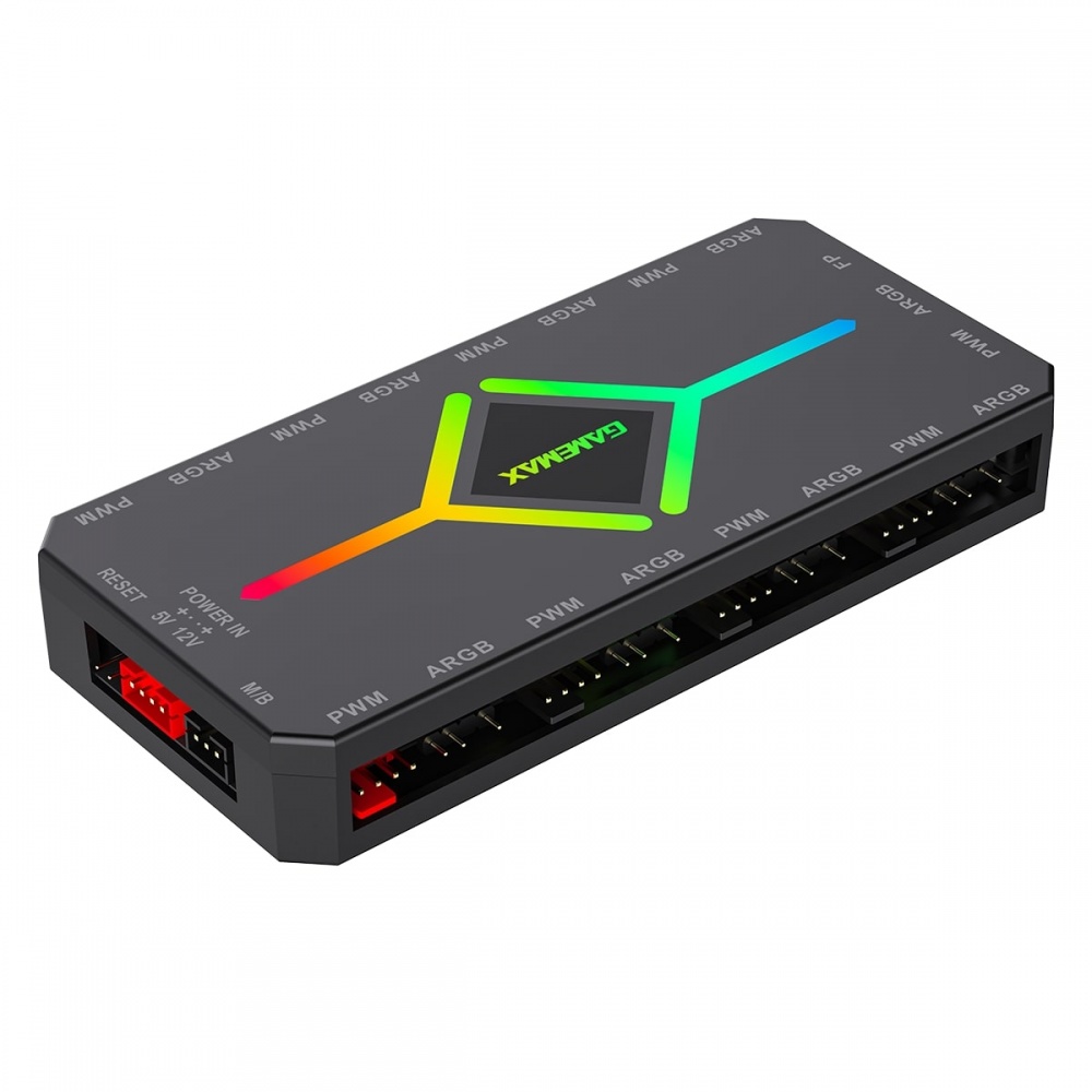 GameMax V4 ARGB PWM 9-Port Black Fan Hub